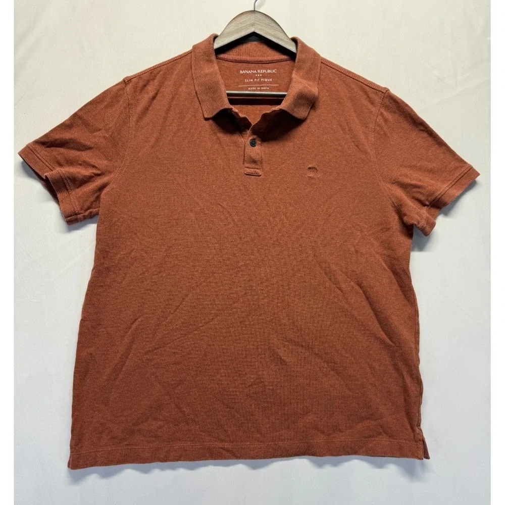 Banana Republic Slim Fit‎ Pique Polo Shirt Mens L Rust Orange Cotton Golf Tennis